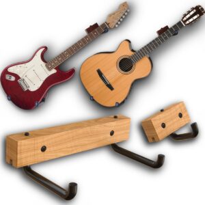 Guitar Hanger Wall Mount Horizontal - Tilted Display Ukulele, Bass, Electric Guitar, Banjo at a Slanted Angle (Country Classic)