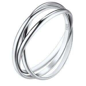 Suplight 925 Sterling Silver Ring Triple Interlocked Rolling High Polish Tarnish Resistant Russian Wedding Band, Anixety Stree Relief Fidget Spinner Rings for Women Nickel Free Size 12