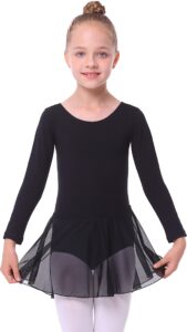 mdnmd long sleeve dance leotard ballet dress clothes for ballerina girls (age 6-8, black)