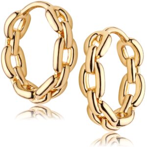 FETTERO Gold Huggie Hoop Earrings for Women Gold Plated Dainty Hypoallergenic Earrings Twist Link Hoops Simple Minimalist Earring Jewelry for Women