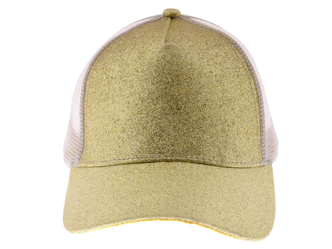 Anna-Kaci Womens Baseball Cap Glitter Ponytail Hat High Messy Bun Ponycap Trucker Dad Hat, Gold