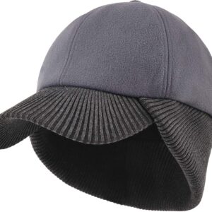 LCZTN Wool Winter Baseball Cap with Warmer Earflap for Men ＆ Women Outdoor Beanie Hat Dark Grey