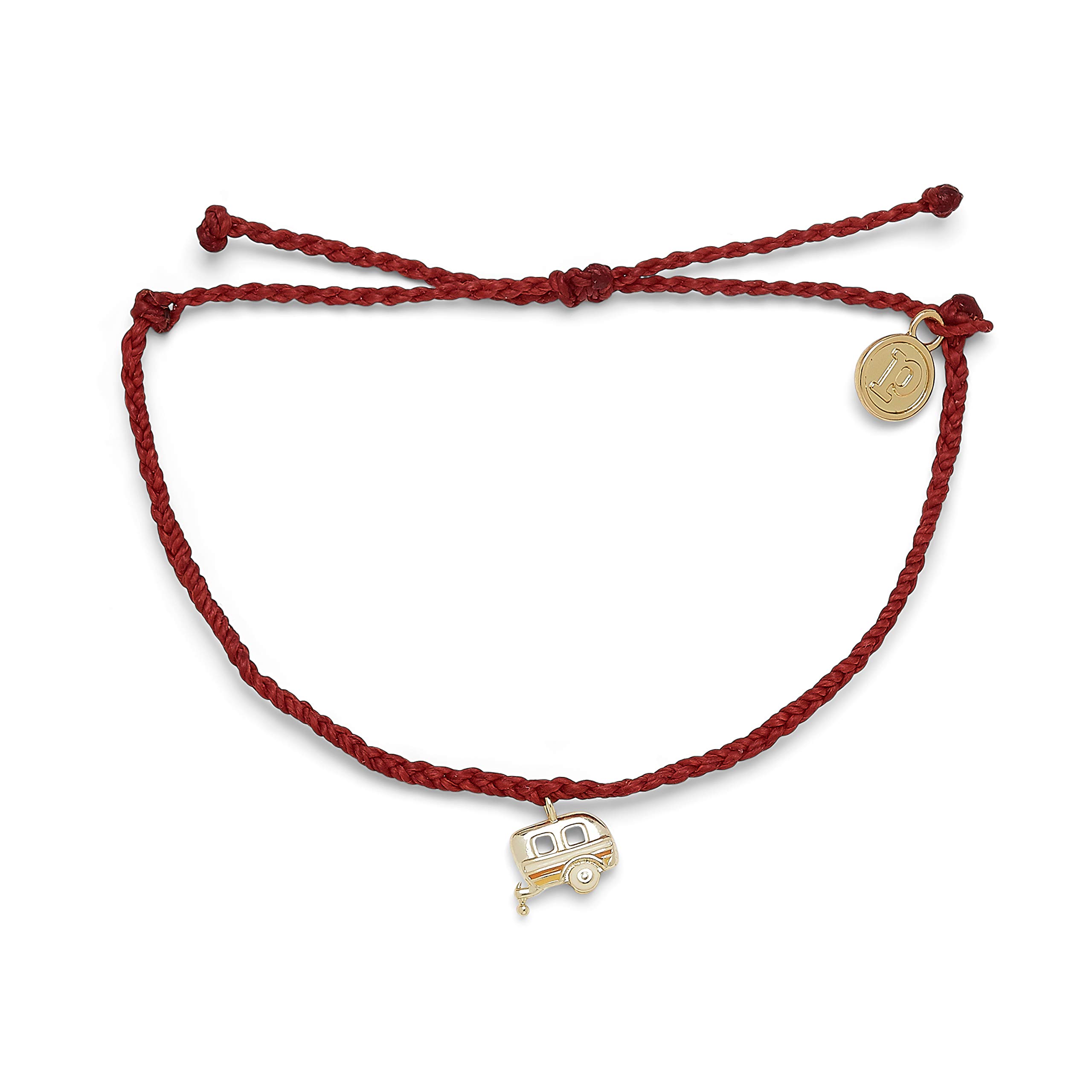 Pura Vida Gold On the Road Dark Bracelet - 100% Waterproof, Adjustable Band - Brand Charm, Dark Red