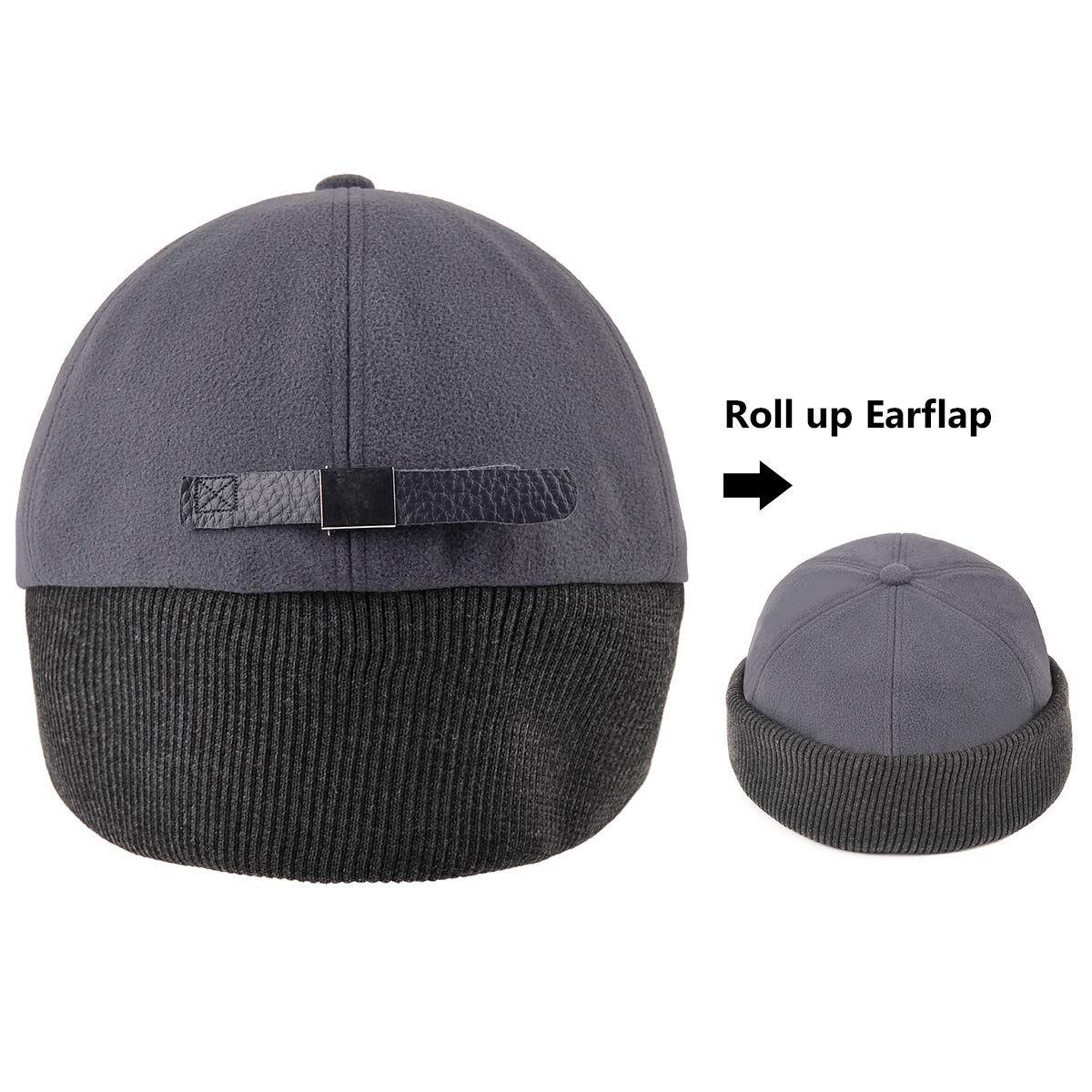 LCZTN Wool Winter Baseball Cap with Warmer Earflap for Men ＆ Women Outdoor Beanie Hat Dark Grey