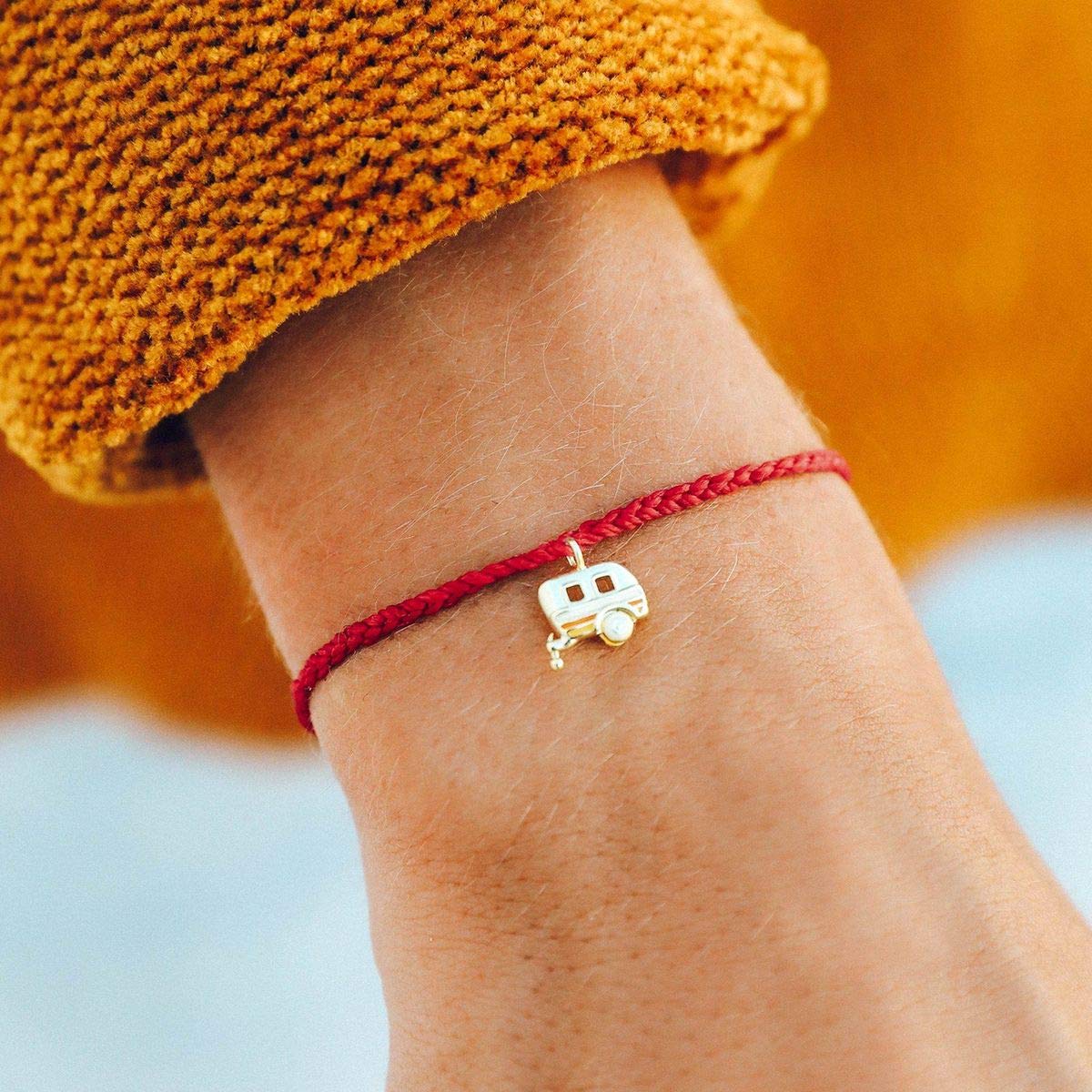 Pura Vida Gold On the Road Dark Bracelet - 100% Waterproof, Adjustable Band - Brand Charm, Dark Red