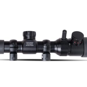 Monstrum 1-4x20 Rifle Scope with Rangefinder Reticle and Medium Profile Scope Rings | Monstrum Flip Up Lens Cover Set | Bundle