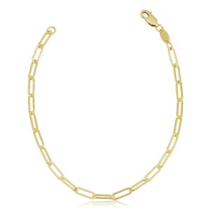 solid 14k yellow gold filled paperclip chain bracelet for women (3.1 mm, 7.5 inch)