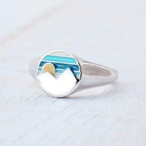 Pura Vida Silver-Plated Twin Peaks Enamel Signet Ring - Brass Band, Exclusive Design - Size 7