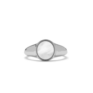 pura vida silver-plated mother of pearl signet ring - brass band, exclusive design - size 9