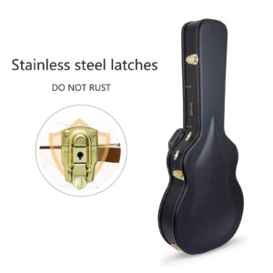 Crossrock Wooden Guitar Case Fits 335 Style 6-String Semi-Hollow Electric Guitars- Stainless Steel Latches, Sponge Lining, Metal Feet, Storage Space-Black (CRW620SABK)