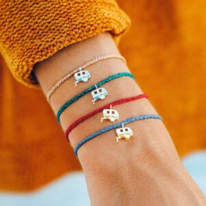 Pura Vida Gold On the Road Dark Bracelet - 100% Waterproof, Adjustable Band - Brand Charm, Dark Red