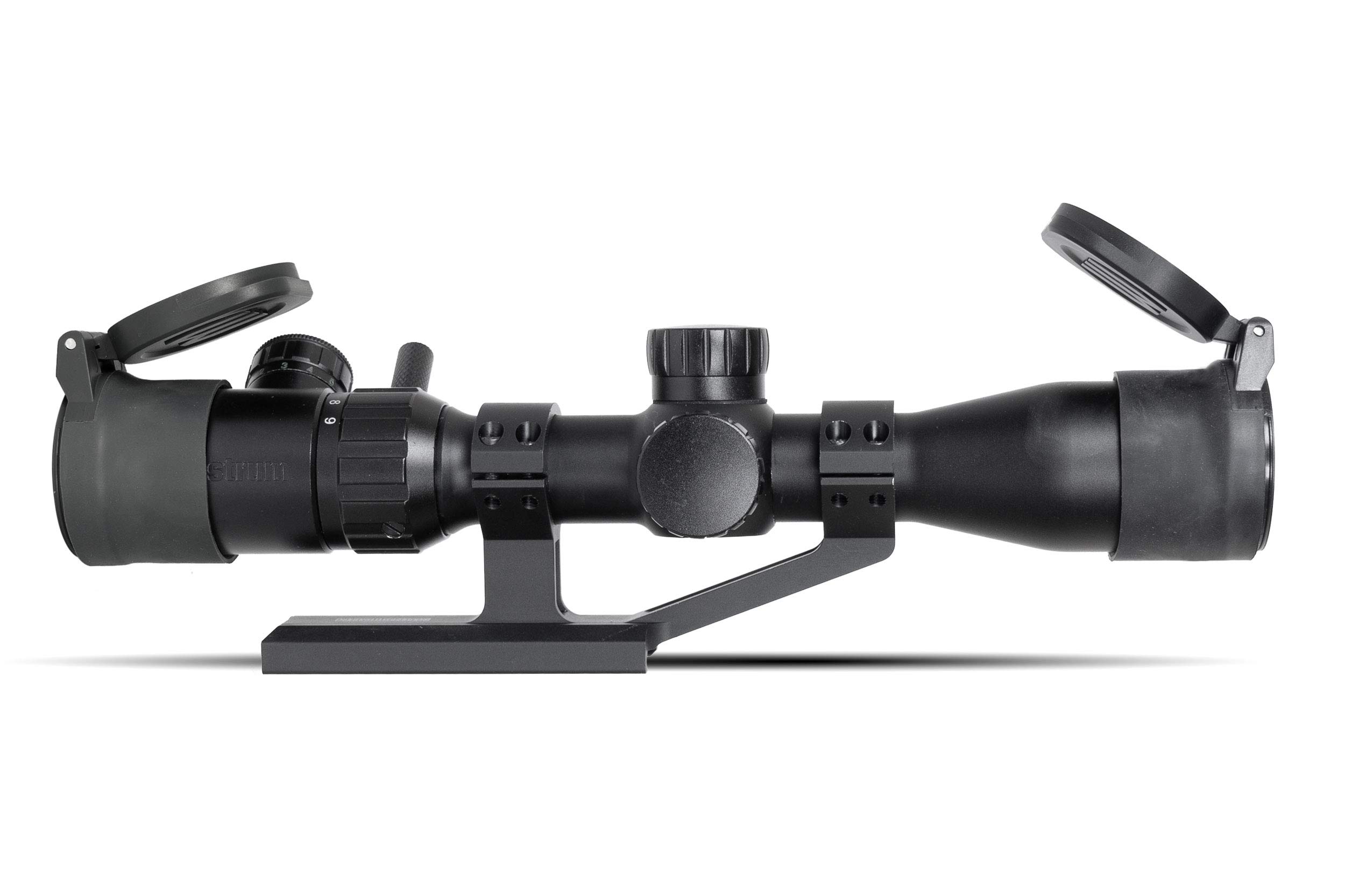 Monstrum 3-9x32 Rifle Scope with Rangefinder Reticle | ZR255 H-Series Offset Scope Mount | Monstrum Flip Up Lens Cover Set | Bundle