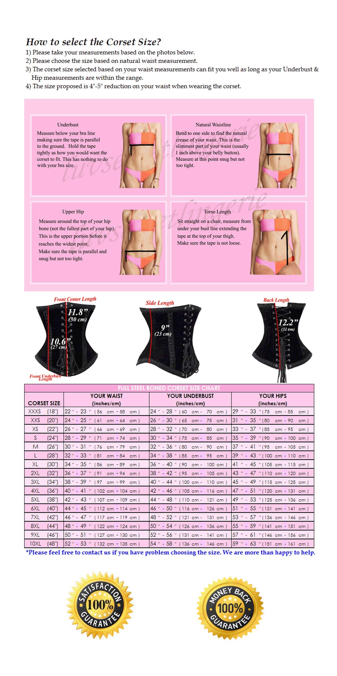 luvsecretlingerie Heavy Duty 26 Double Steel Boned Waist Training Velvet Underbust Tight Shaper Corset #8023-VE