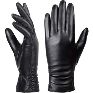 womens winter leather touchscreen texting warm driving lambskin pure genuine leather gloves black medium