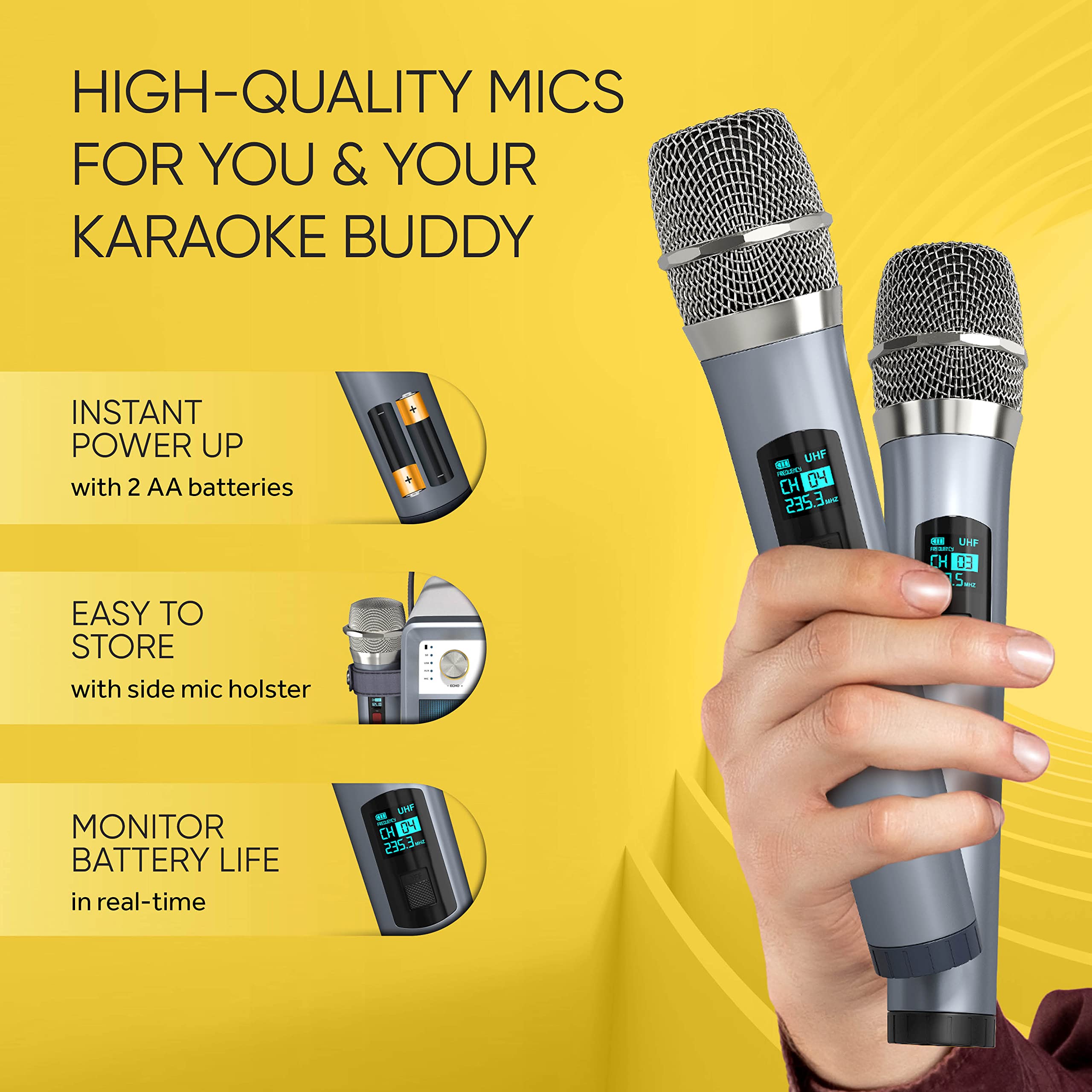 MASINGO 2023 Karaoke Machine for Adults & Kids with 2 Wireless Microphones - Portable Singing PA Speaker System Set w/Two Bluetooth Mics, Disco Ball Party Lights & TV Cable - Ostinato M7