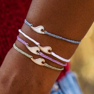 Pura Vida Rose Gold Mother of Pearl Wave Bracelet - 100% Waterproof, Adjustable Band - White