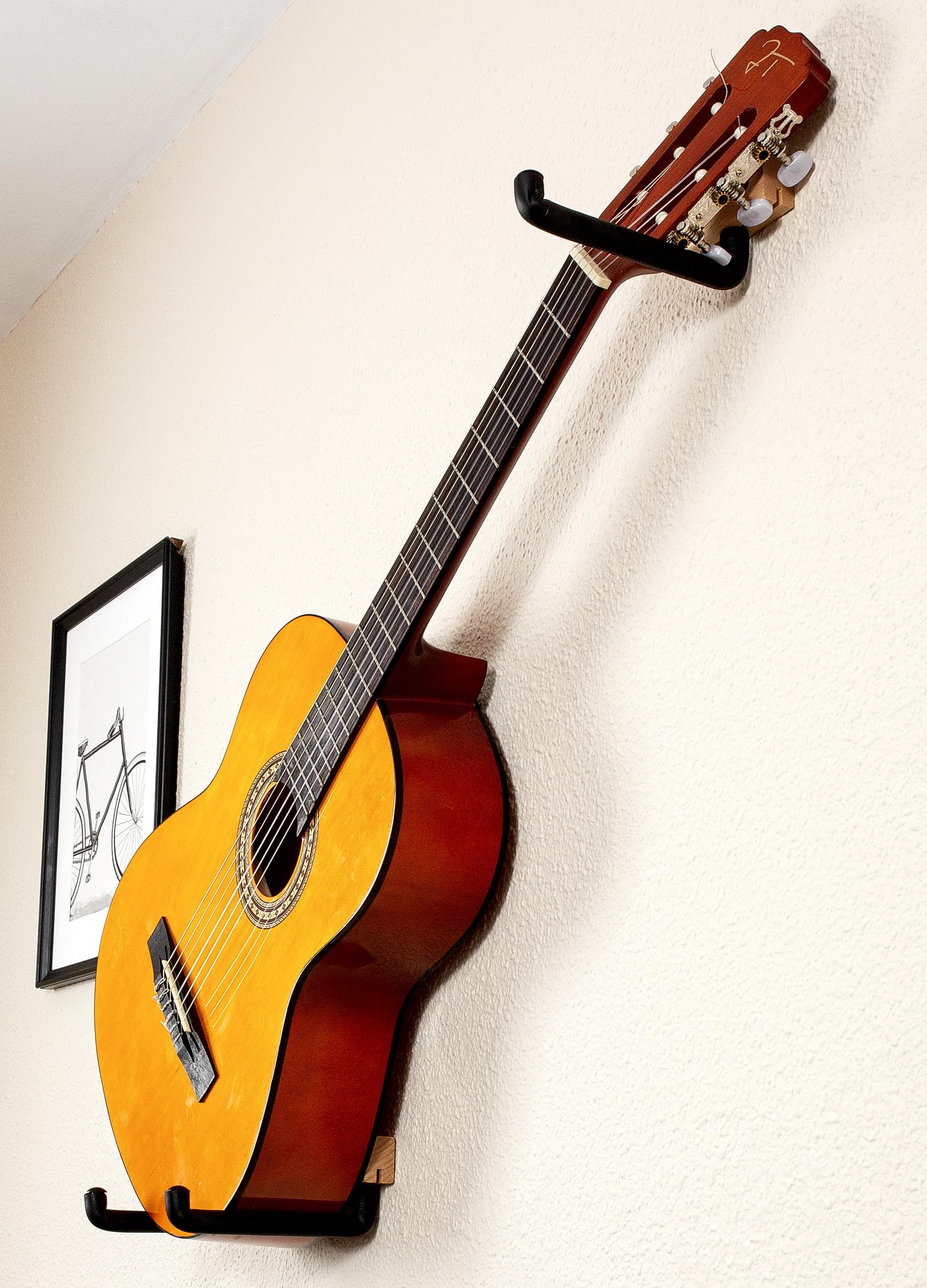 Guitar Hanger Wall Mount Horizontal - Tilted Display Ukulele, Bass, Electric Guitar, Banjo at a Slanted Angle (Country Classic)