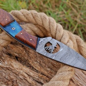 TMBrands Damascus Hunting Knife - Handmade Knife, Hand forged Fixed Blade Knife, Camping Knife & gift Knives - Hunting Knives & Bowie Knives with Rose Wood Handle & Knife Sheath