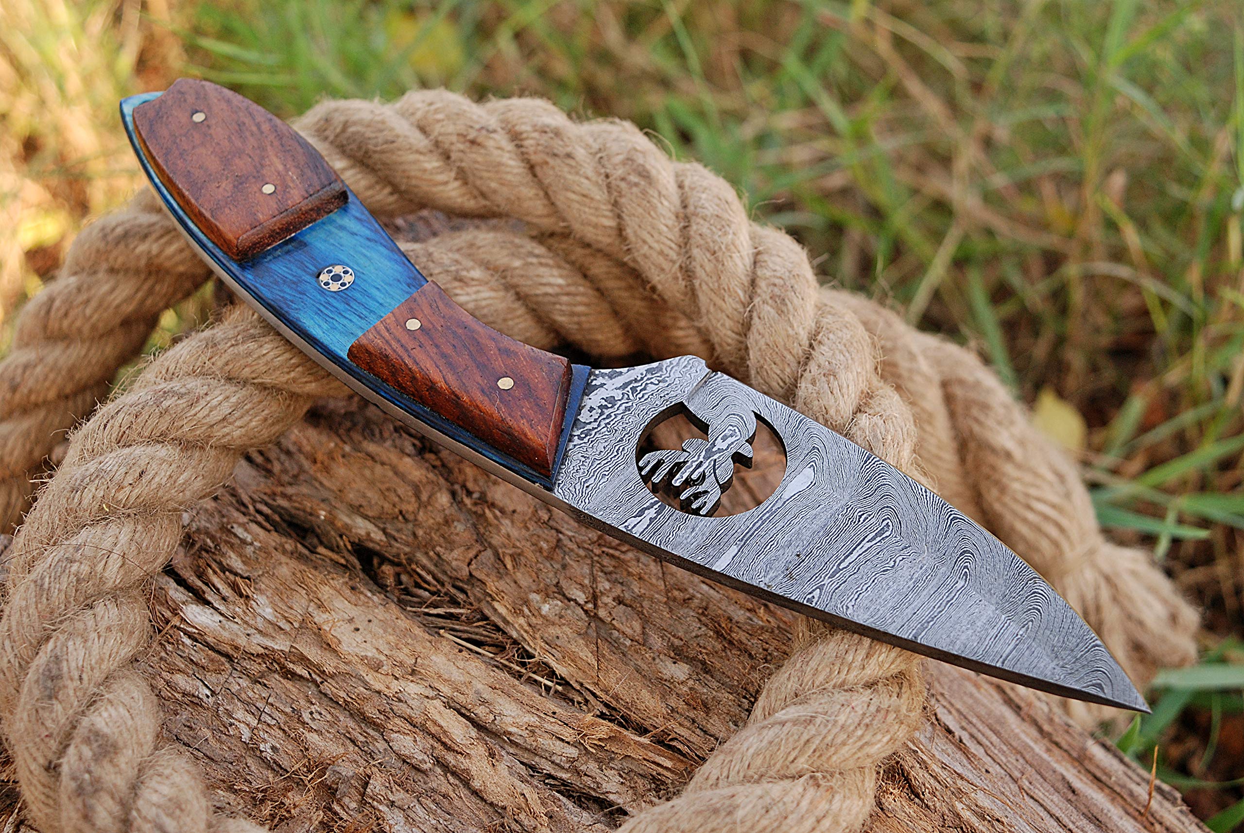 TMBrands Damascus Hunting Knife - Handmade Knife, Hand forged Fixed Blade Knife, Camping Knife & gift Knives - Hunting Knives & Bowie Knives with Rose Wood Handle & Knife Sheath