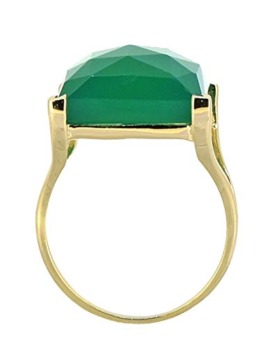 YoTreasure 18kt Gold Over Silver Green Onyx Vintage Solitaire Bold Ring