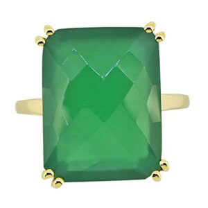 YoTreasure Green Onyx 18kt Gold Over Silver Solitaire Engagement Double Prong Ring For Women