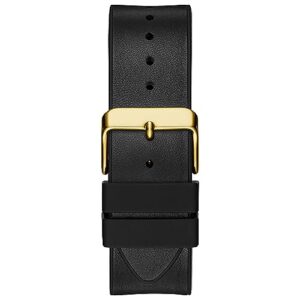 GUESS Men's Trend Multifunction 43mm Watch – Black & Gold-Tone Dial with Gold-Tone Polycarbonate Case & Flex Leather/Silicone Strap