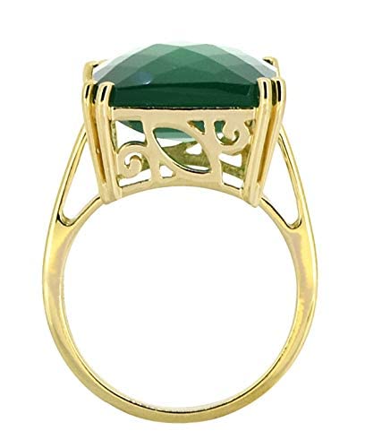 YoTreasure Green Onyx 18kt Gold Over Silver Solitaire Engagement Double Prong Ring For Women