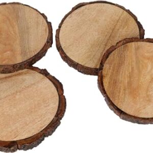 UNI_CRAFTS Natural Wooden Rustic Coasters with Tree Bark | Wood Coaster Pieces Craft Wood kit | Mango Wood Coasters for Your Drinks, Beverages & Wine/Bar Glasses (Coasters Set of 4)