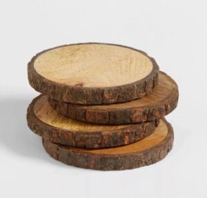 uni_crafts natural wooden rustic coasters with tree bark | wood coaster pieces craft wood kit | mango wood coasters for your drinks, beverages & wine/bar glasses (coasters set of 4)