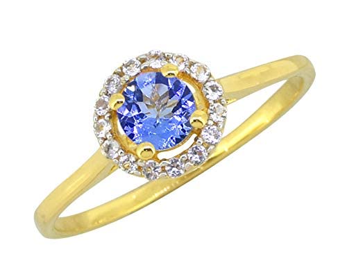 YoTreasure 18kt Gold Over Silver Tanzanite and White Topaz Women's Engagement Ring