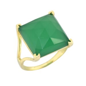 YoTreasure 18kt Gold Over Silver Green Onyx Vintage Solitaire Bold Ring