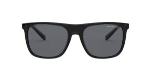 a|x armani exchange men's ax4102sf low bridge fit square sunglasses, shiny black/grey, 57 mm