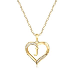 heart initial necklace for women, 14k gold plated cubic zirconia heart pendant necklace, dainty initial charm necklace alphabet letter a to z initial jewelry for women girls