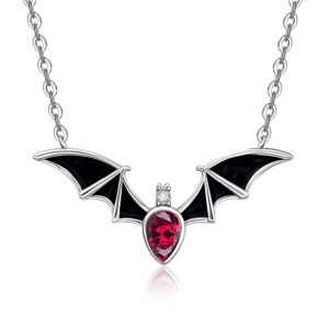 halloween bat necklace sterling silver for women black cubic zirconia chain choker vampire witch ghost festival classic funny cute dainty christmas gift