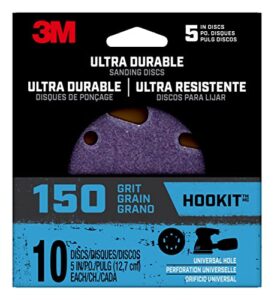 3m ultra durable 5 inch power sanding discs, universal hole, 150 grit, 10/pack