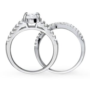 BERRICLE Sterling Silver Solitaire Wedding Engagement Rings 2.7 Carat Oval Cut Cubic Zirconia CZ Split Shank Ring Set for Women, Rhodium Plated Size 7