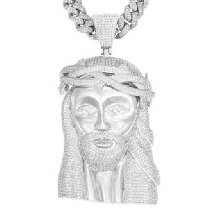 TUHE Oversize 3D Hip Hop Religious Jesus Head Pendant Necklace 18K Gold Plated AAA CZ Iced Out Chain Necklace for Men Women, Bling Bling Jewelry Charm Necklace with 24in Big Size Iced Out Cuban Chain…