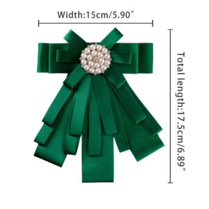 Allegra K Women's Pre-tied Bowknot Beads Bow Tie Elegant Large Ribbon Brooch One Size Deep Green