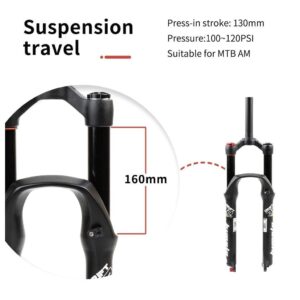 TYYT Magnesium Alloy Bicycle MTB Suspension Fork 26/27.5/29 Inch, 160mm Travel Mountain Bike Air Fork - Black (Color : Straight Manual Lockout, Size : 27.5 inch)