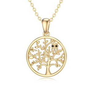 14k Solid Gold Tree of Life Necklaces for Women - owl Moissanite Necklaces Gold Jewelry Present for Wife Girlfriend Mother-1087