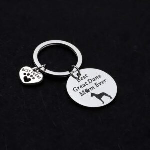 FUSTMW Great Dane Lover Gifts Best Great Dane Mom Ever Keychain Great Dane Mom Gifts for Dog Owners (silver)