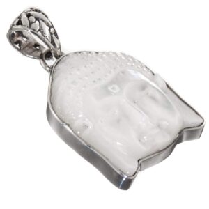 Buddha Goddess White Mother Of Pearl Shell 925 Sterling Silver Pendant, 1 3/16"