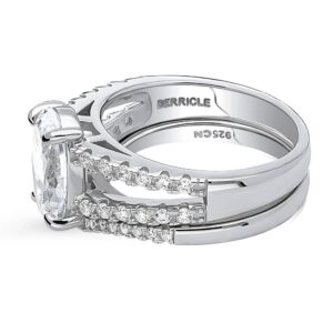 BERRICLE Sterling Silver Solitaire Wedding Engagement Rings 2.7 Carat Oval Cut Cubic Zirconia CZ Split Shank Ring Set for Women, Rhodium Plated Size 7