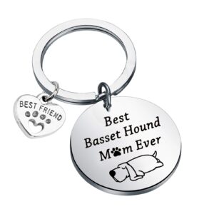 fustmw basset hound keychain best basset hound mom ever gifts dog mom owner basset hound gifts dog lover jewelry gifts (silver)