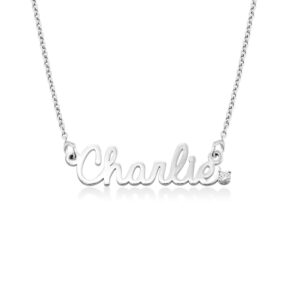 MyNameNecklace Personalized Cursive Name Necklace with Diamond in Sterling Silver 925 or Gold Plating - Custom Jewelry Gift for Her, Metal, Diamond,