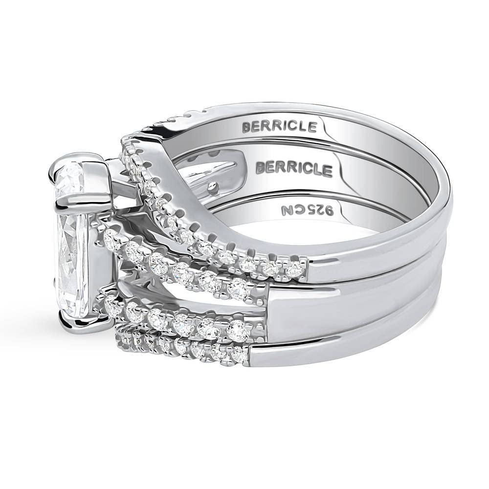 BERRICLE Sterling Silver Solitaire Wedding Engagement Rings 2.7 Carat Oval Cut Cubic Zirconia CZ Split Shank Ring Set for Women, Rhodium Plated Size 7