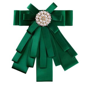 allegra k women's pre-tied bowknot beads bow tie elegant large ribbon brooch one size deep green