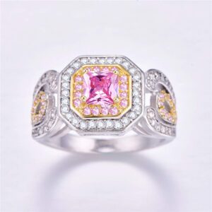 YAZILIND Princess Cut Pink Cubic Zirconia Ring Silver Plated Wedding Engagement Jewelry(Size 6)