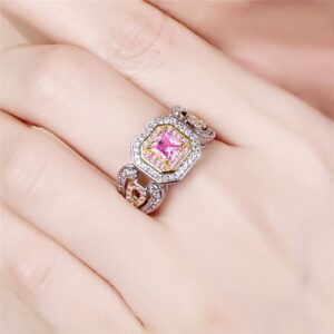 YAZILIND Princess Cut Pink Cubic Zirconia Ring Silver Plated Wedding Engagement Jewelry(Size 6)