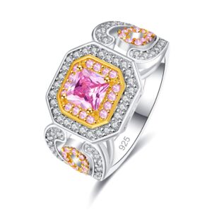 YAZILIND Princess Cut Pink Cubic Zirconia Ring Silver Plated Wedding Engagement Jewelry(Size 6)